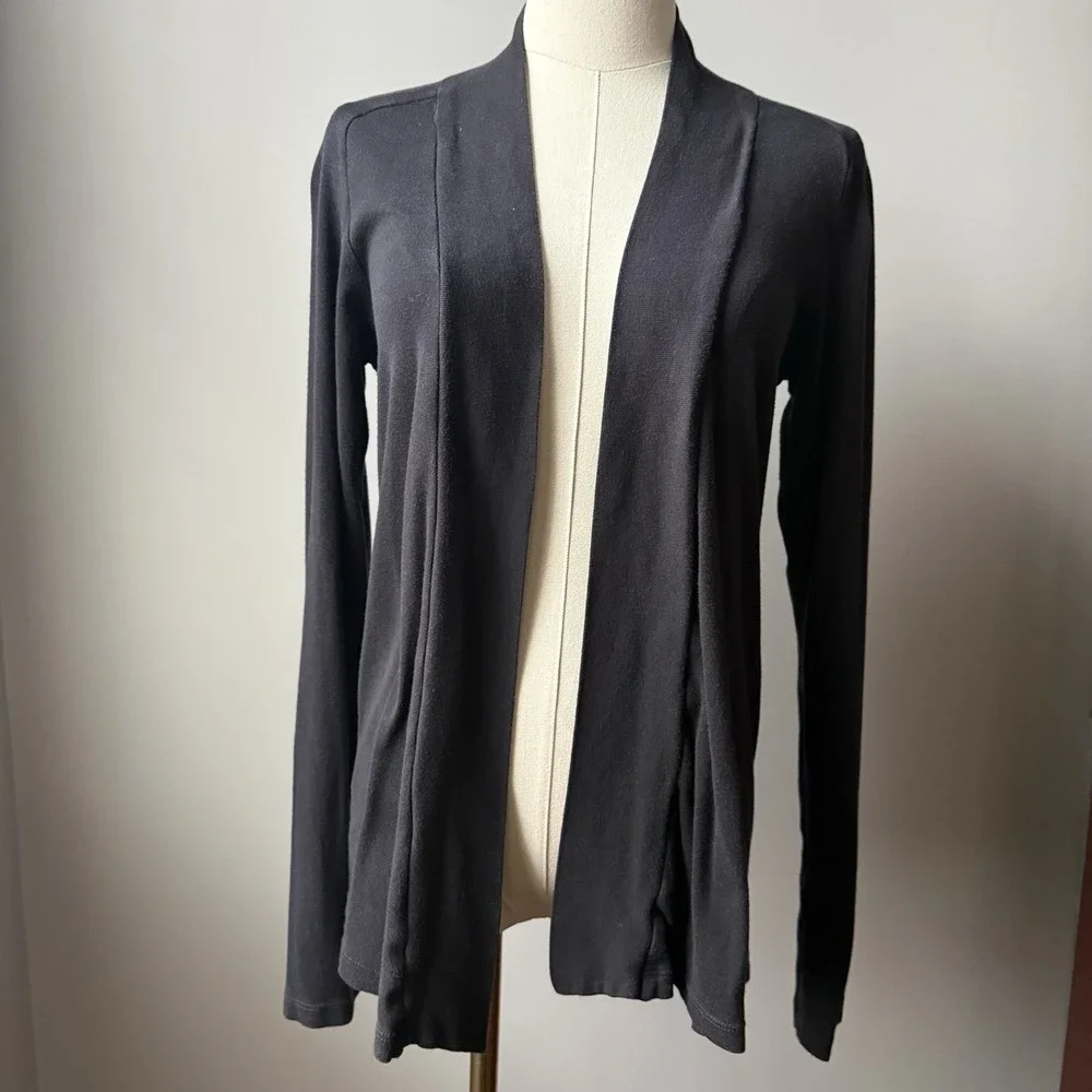Splendid Cardigan Jersey Knit Casual Open Front Black XS Minimalist Quiet Luxury